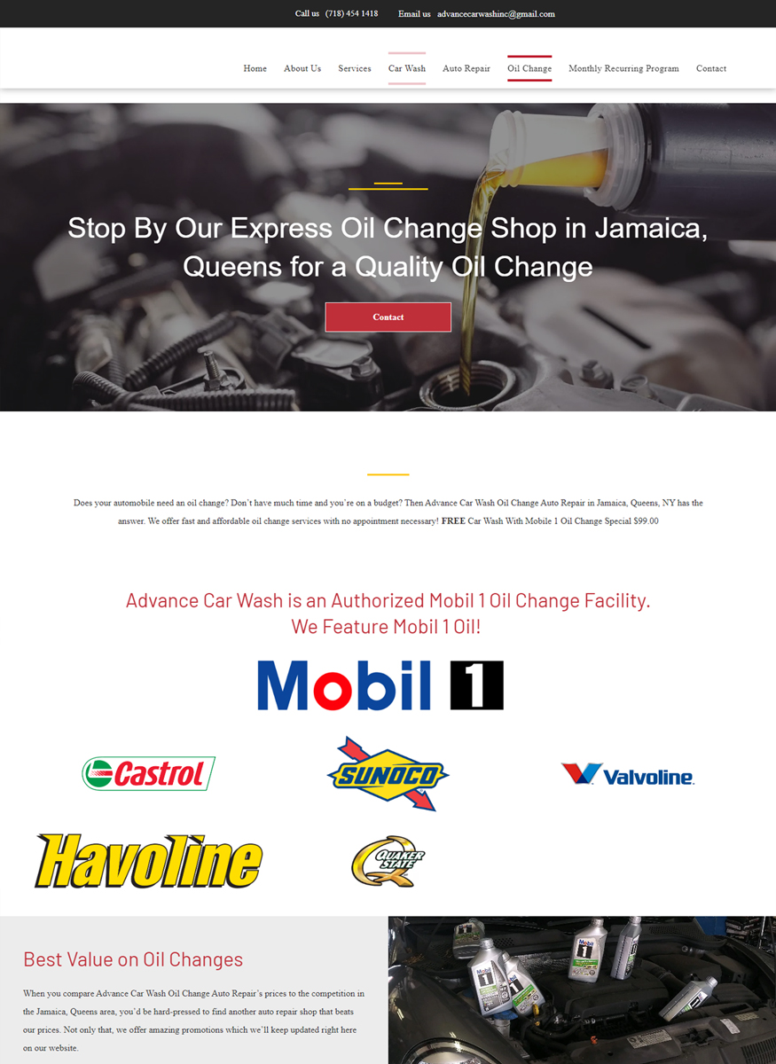Oil Change Website Design