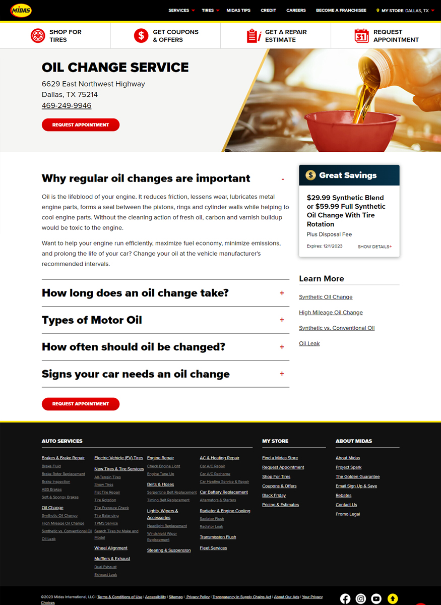 Oil Change Website Design