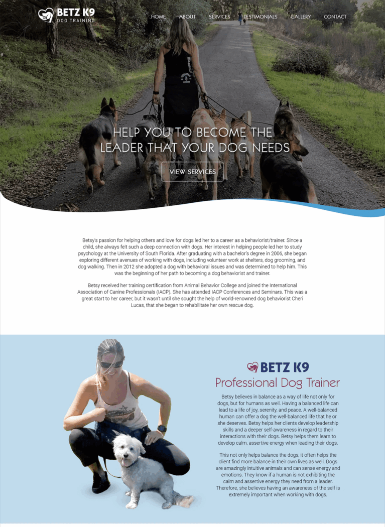 Betz Dog Training Website Design and Development, Dallas TX
