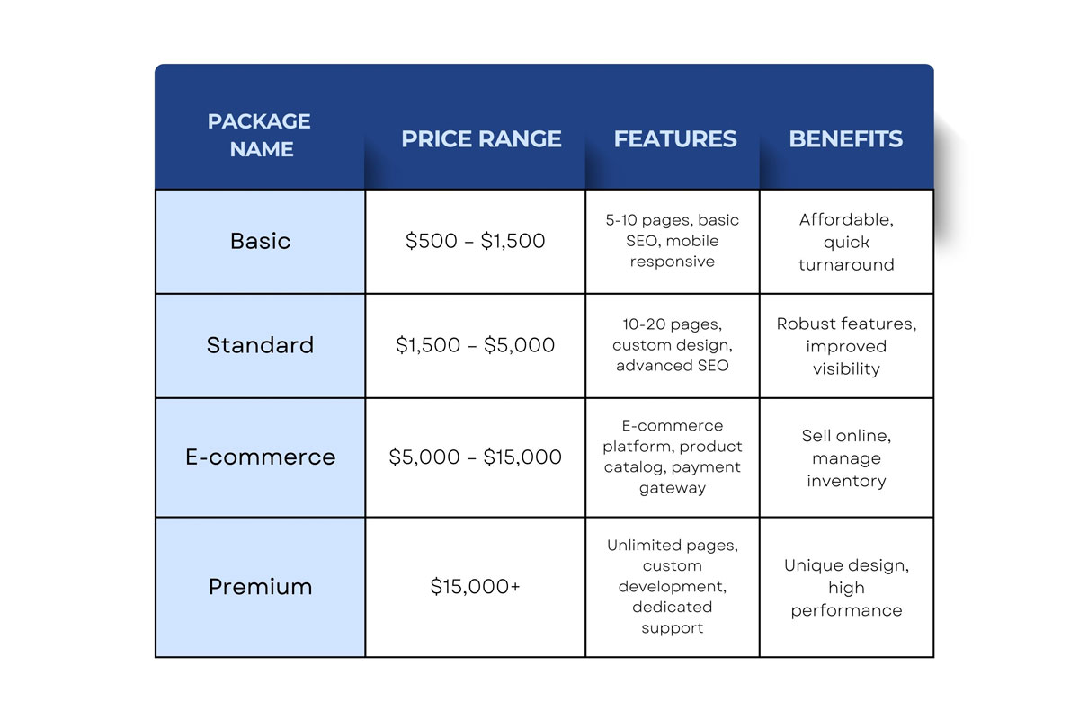 Overview of Common Website Design Packages in Dallas