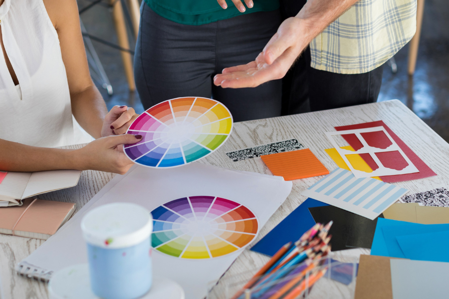 a team planning a color psychology for websites