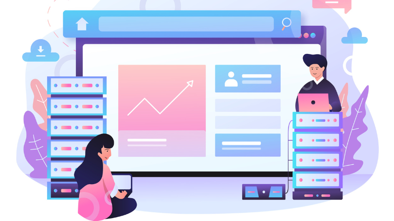 a woman and man developing an accessible website a woman and man developing an accessible website