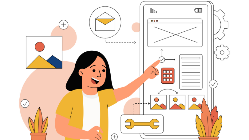 a woman checking a website design a woman checking a website design