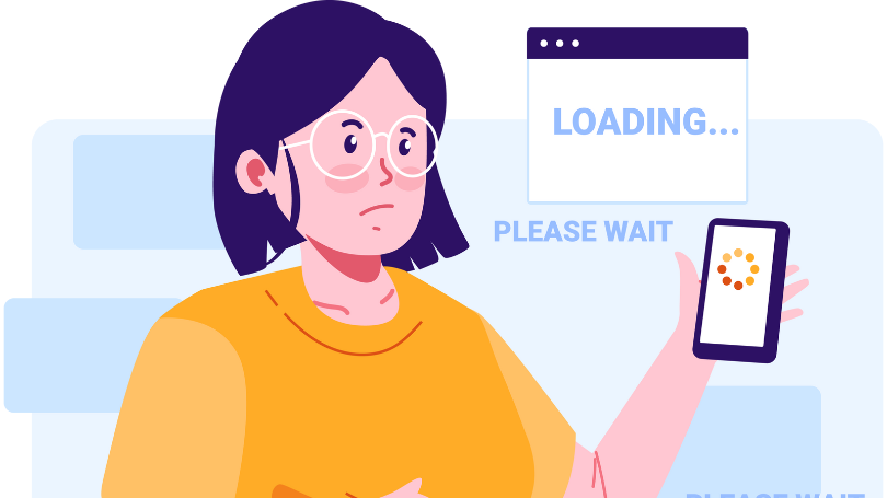 a woman patiently waiting for website page to load faster a woman patiently waiting for website page to load faster