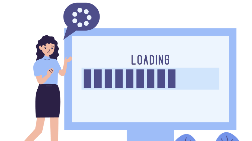 a woman waiting for a website page to finish loading a woman waiting for a website page to finish loading