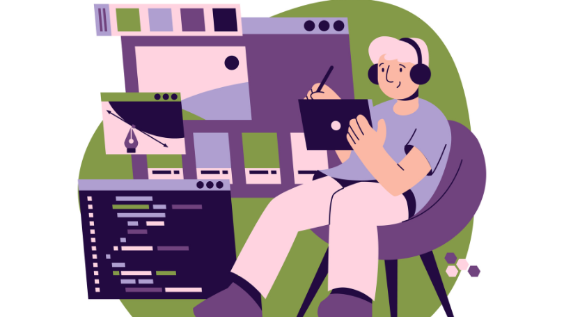 a man creating a dark mode website a man creating a dark mode website