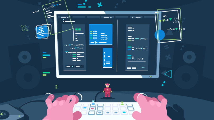 typing on a dark mode web design computer typing on a dark mode web design computer