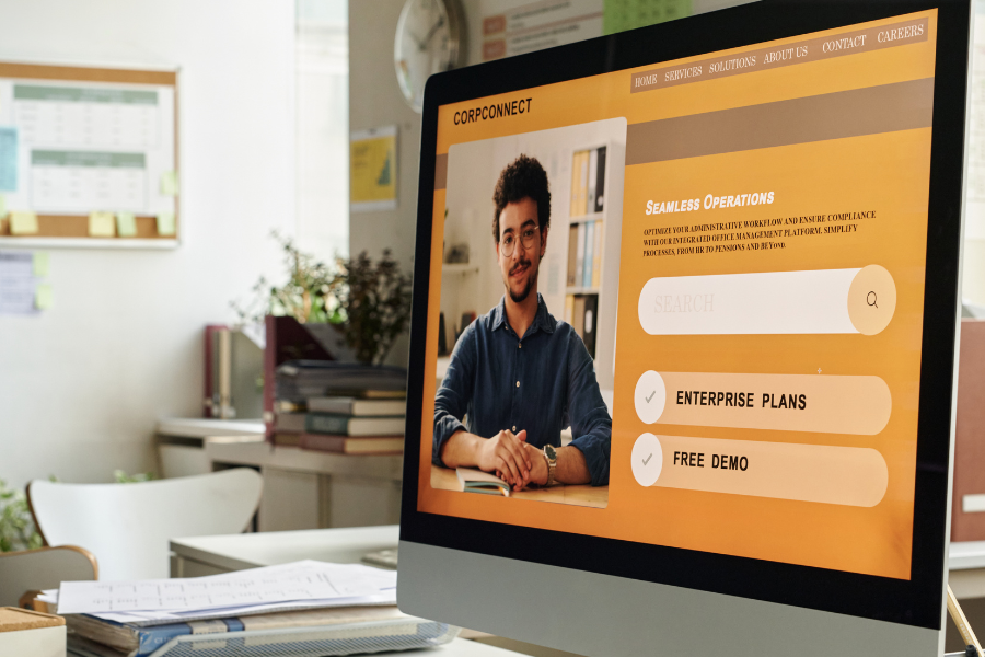 a website design appeared on a monitor at the office a website design appeared on a monitor at the office