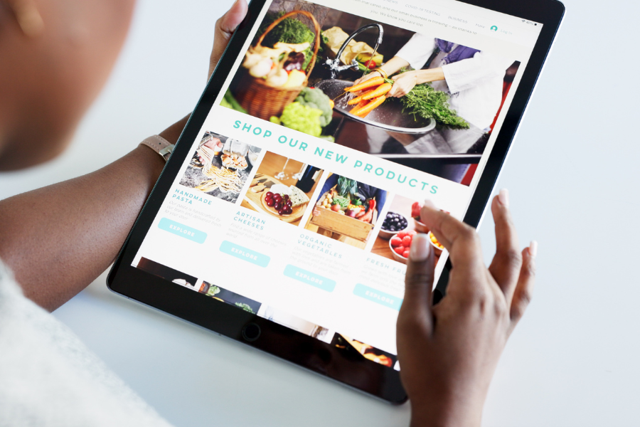 a woman checking a food website in dallas a woman checking a food website in dallas