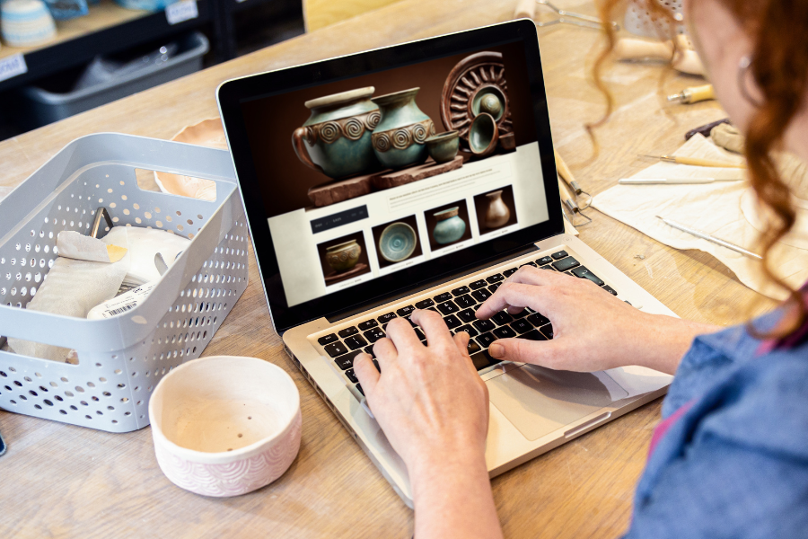 a woman checking on a pot website a woman checking on a pot website