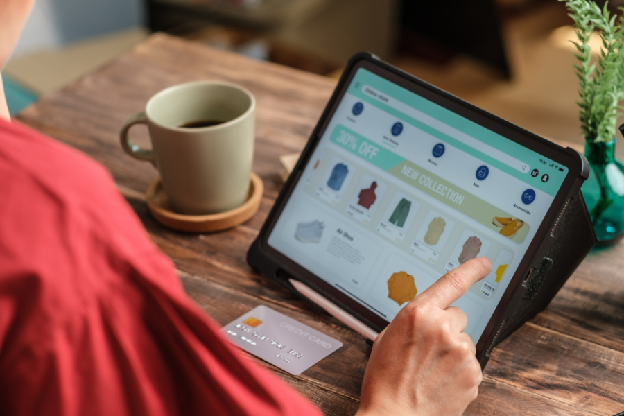 a shopper buying on an online ecommerce website a shopper buying on an online ecommerce website